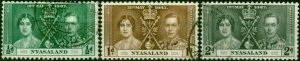 Nyasaland 1937 Coronation Set of 3 SG127-129 Fine Used