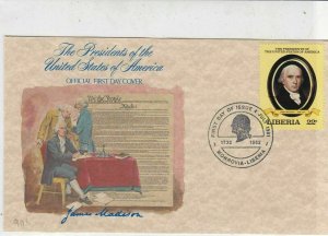 Liberia 1982 J. Madison President of the United States FDC Stamp Cover Ref 37531