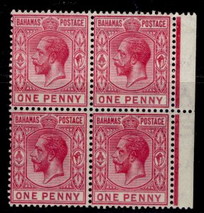 BAHAMAS GV SG82, 1d carmine, LH MINT. Cat £14. block of 4