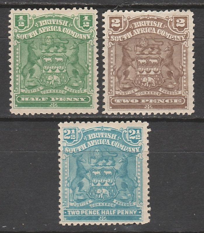 RHODESIA 1898 ARMS 1/2D 2D AND 21/2D