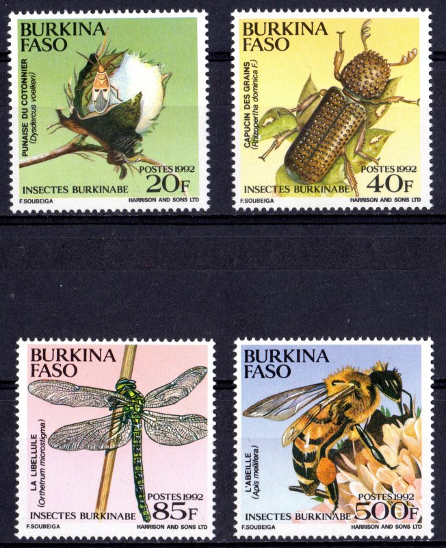 Burkina Faso 1992 Sc#947/950 INSECTS/BEES/DRAGONFLIES Set (4) MNH