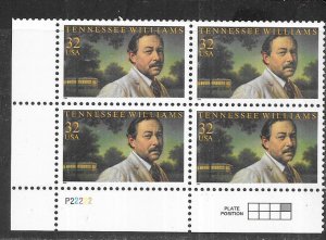US#3002  32c  Tennessee Wiliams plate block of 4 (MNH) CV$3.25