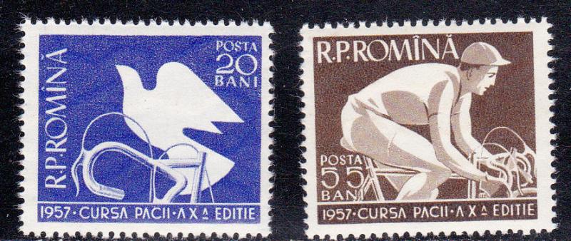Romania # 1153-1154, Bicycle Peace race, Mint NH, Half Cat
