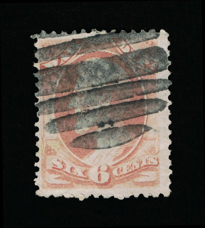 GENUINE SCOTT #O86 F-VF USED 1873 ROSE 6¢ WAR DEPARTMENT OFFICIAL #15908