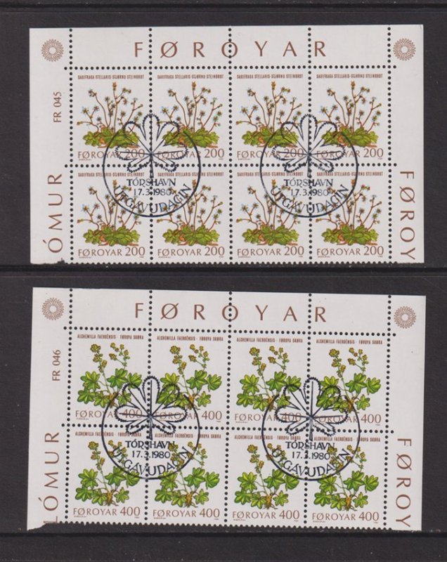 Faroe Islands  #48-52 cancelled  1980   flowers in blocks of 8.   (2 scans)