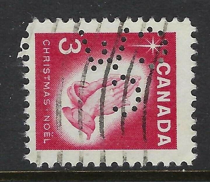 Perfin C46-CW/C: 1966 3c Christmas Praying Hands, 451-8 Canadian Westinghouse Co