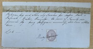 GB 1873 RECEIPT WITH USED PENNY REVENUE STAMP ATTACHED