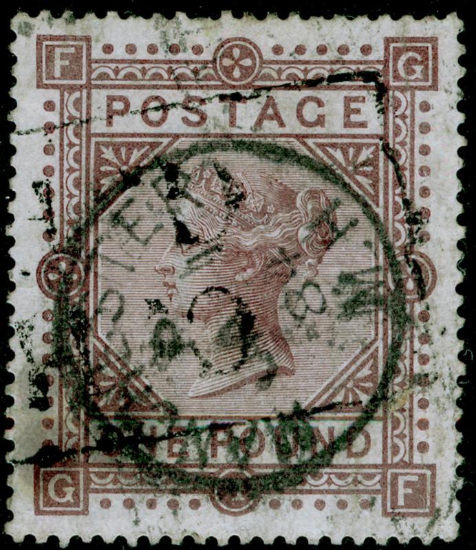 SG136, SCARCE £1 brown-lilac, USED. Cat £9000. WMK ANCHOR. GF