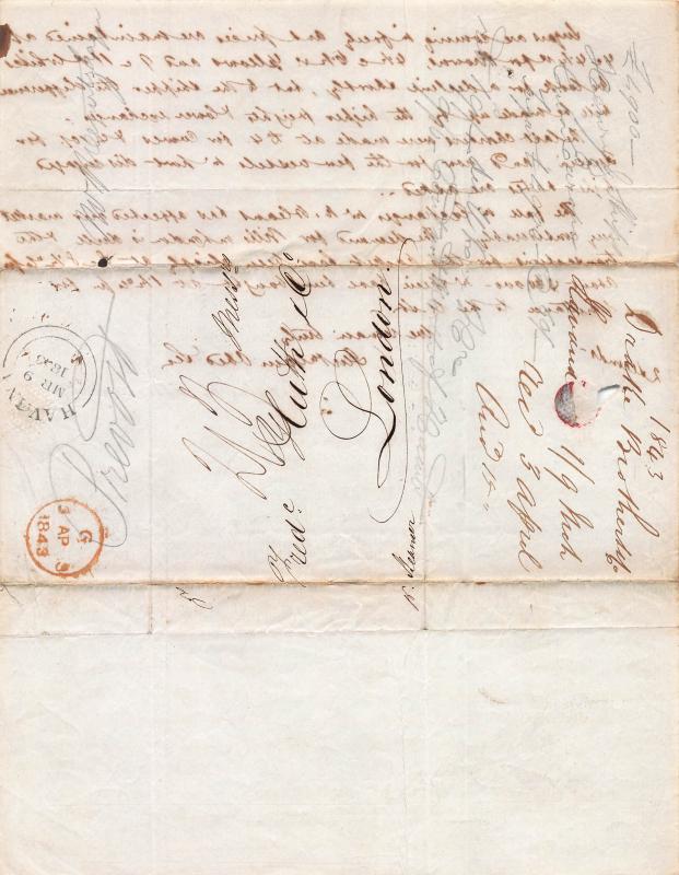 Cuba, 1843 Stampless Cover, sent from Havana to London, Great Britain