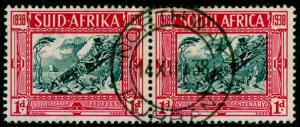 SOUTH AFRICA SG77, 1d + 1d blue & carmine, FINE USED, CDS.