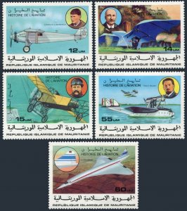 Mauritania 367-371,372,MNH. History of Aviation,1977.Charles Lindbergh,Concorde,