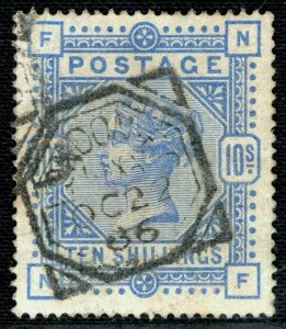 GB QV High Value SG.177 10s Ultramarine/Blued Paper 1886 Used Cat £8,250 GOLD90