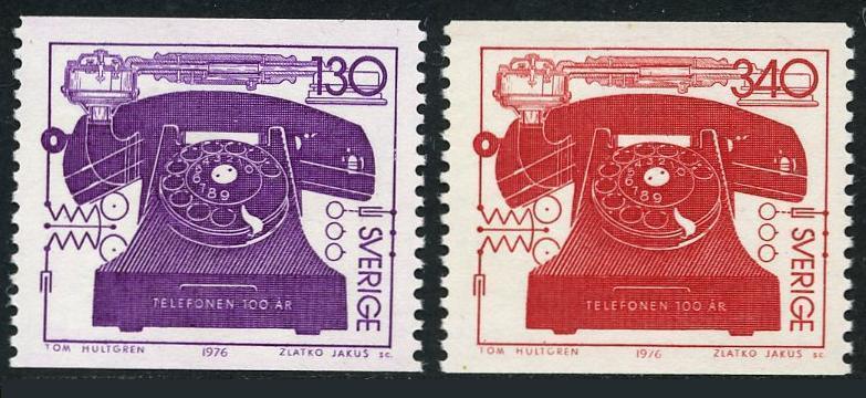 Sweden 1157-1158,MNH.Michel 939-940. Telephone-100,1976.Alexander G.Bell.