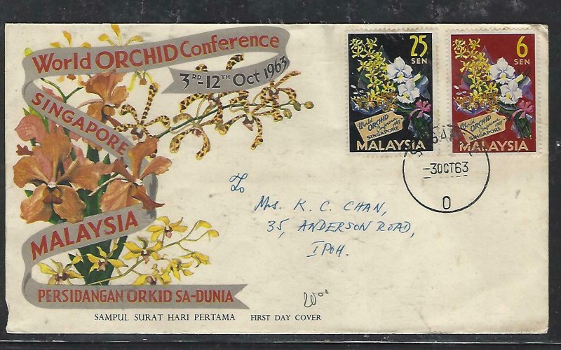 SINGAPORE  (PP3009B) 1963 MALAYSIA FLOWERS  CACHETED FDC, SINGAPORE O