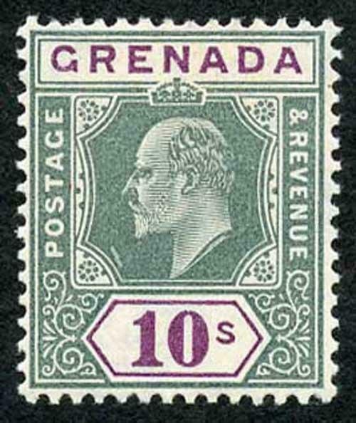 GRENADA SG76 1904-06 10s green and purple wmk MCA Fresh M/M