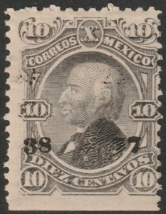 Mexico 1877 Sc 107 MH* 38 77 (Tobasco) overprint large crease