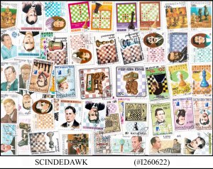 COLLECTION OF CHESS STAMPS FROM VARIOUS COUNTRIES - 50V - USED ALL DIFFERENT