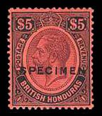 British Honduras #104s (SG 125s), 1922 George V, $5 black and violet, overpri...