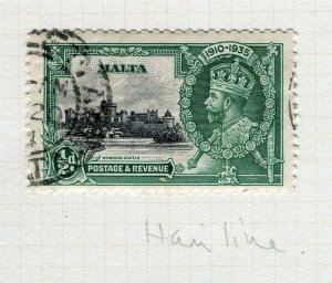 MALTA; 1935 early GV Silver Jubilee issue 1/2d. used Minor plate flaw