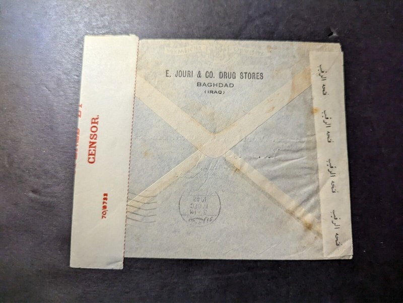 1942 Censored Iraq Airmail Cover Baghdad to Tel Aviv Palestine
