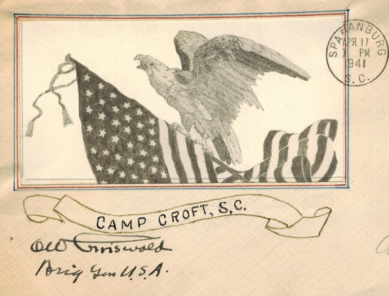 WW2 RARE LEGALLEZ PATRIOTIC CAMP CROFT ARMY BASE SIGNED MJR GEN OSCAR GRISWOLD