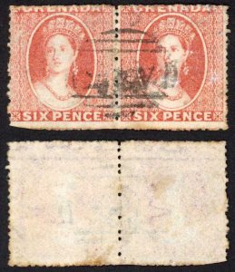 Grenada SG6a 6d Rose wmk Small Star (SIDEWAYS) Rough Perf 14 to 16 Cat 160++