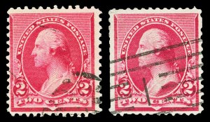 Scott 220a,220c 2c Washington Cap on Left 2, Cap on Both 2's Used Cat $47.50