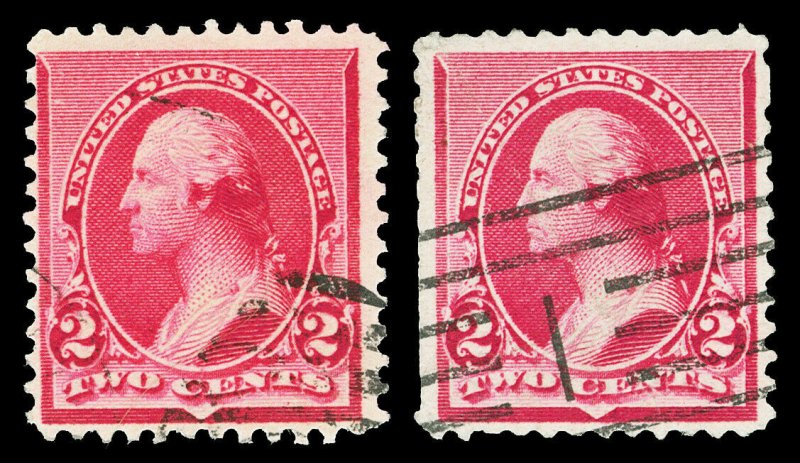 Scott 220a,220c 2c Washington Cap on Left 2, Cap on Both 2's Used Cat $47.50