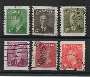 CANADA 1950 - 1951 COIL STAMPS SET SG 419/422a IMPERF x 9½ FINE USED Cat £35