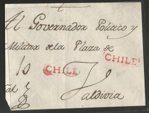 O) 1788 circa, CHILE, PREPHILATELIC - PRESTAMP, CHILE MARK IN RED, ADDRESSE TO