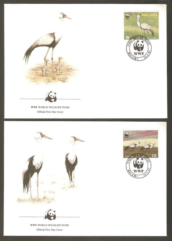 1987   MALAWI   -  4 x WWF FIRST DAY COVERS  - WHATTLED CRANE