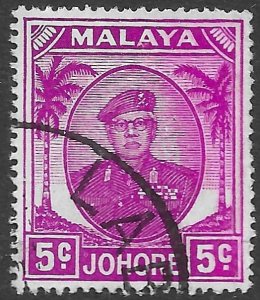 Malaya Johore Scott 134 Used 5c rose violet Sultan Ibrahim issue of 1952