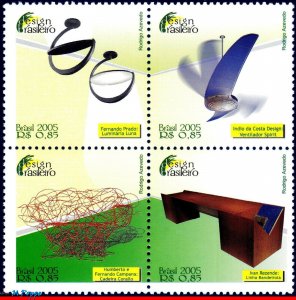 2976 BRAZIL 2005 DESING FURNITURE AND FURNISHINGS, ART, RHM C-2636-39, SET MNH