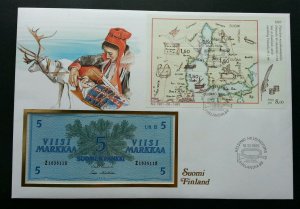 Finland Oldest Swedish - Finnish Postlines Map 1985 FDC (banknote cover) *rare