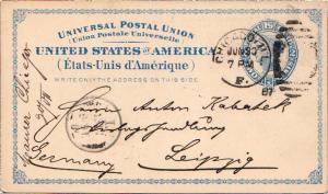 United States Illinois Chicago F 1887 F in duplex  2c Blue Liberty Postal Car...