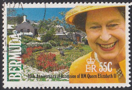 Bermuda 1992 used Sc #625 55c QEII 40th anniversary Accession