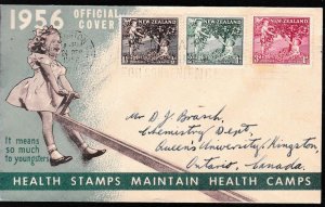 New Zealand Health Camps for Children 1956 Set (3) on Cover to Canada VF/Clean