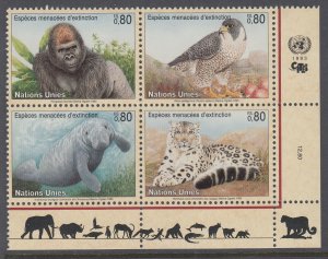 UN Geneva 231a Animals Inscription Plate Block MNH VF
