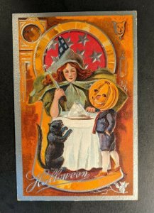 1909 Halloween Witch Pumpkin Embossed Illustrated Postcard Cover Sunkirk NY