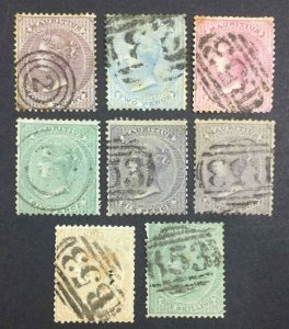 MOMEN: MAURITIUS SG #46-53 1860-3 NO WMK USED £770 LOT #64057