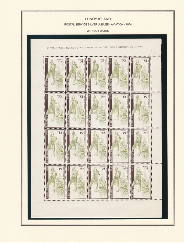 Lundy 10 Full Sheets of Low Value Stamps, some selvage damage