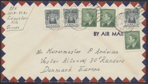 1953 #324 x3 4c Bighorn Sheep On Air Mail Cover, Edmonton ALTA to Denmark