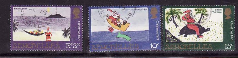 Seychelles-Sc#291-3- id7-used set-Christmas-Santa Claus-1971-