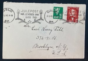 1945 Oslo Norway Slogan Cancel Cover To Brooklyn NY USA Red Cross Seal