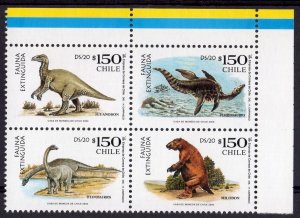 Chile 2000 Sc#1337 DINOSAURS-PREHISTORIC ANIMALS Block (4) MNH