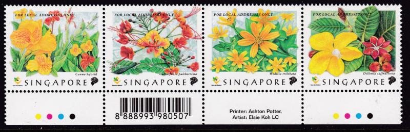 Singapore 1998 Flowers set as issued in Strips of Four complete VF/NH(**)