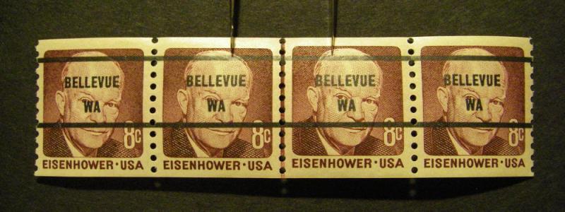 Scott 1402b, 8c Eisenhoswer, LINE PAIR, BELLEVUE WA in st...