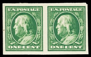 Scott 383 1910 1c Franklin Imperforate Issue Mint Horiz. Pair VF OG NH Cat $11