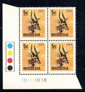 Rhodesia - 1974 5c Bushbuck 1B Plate Block MNH** SG 493