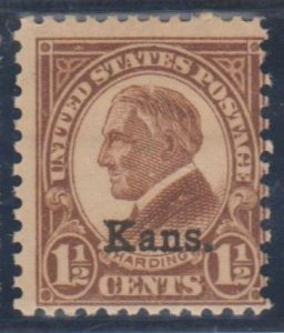 U.S. Scott #659 Harding - Kansas Overprint Stamp - Mint Single